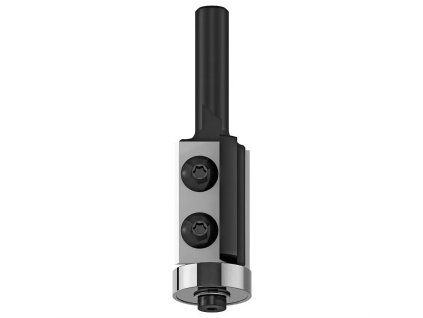 IGM F043 ořezávací žiletková fréza s ložiskem – stopka 8 mm, detail těla se dvěma šrouby a kopírovacím ložiskem