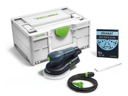 Sada Festool ETS EC 150/3 EQ-Plus – bruska 150 mm se Systainerem³, kabelem plug-it a Mix Pack Granat