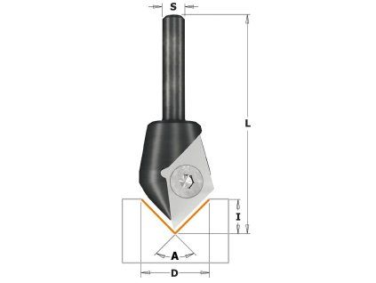 Technický výkres IGM F051 V frézy 90° – D 23 mm, I 11 mm, L 60 mm, S 8 mm, úhel A 90°