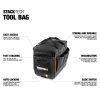 Infografika StackTech Tool Bag – široký zip, organizace kapes, auto-lock a posuvný přepínač