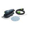 Festool ETS 1503 – obsah balení bruska, kabel plug it, imbus a brusný kotouč (arch) na bílém pozadí